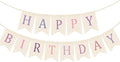 Doumeny Happy Birthday Burlap Banner Boho Birthday Garland Bunting Purple Pink Bohemian Party Hanging Banner White Happy Birthday Sign Flag Colorful Birthdays Bunting Garland for Home Mantel Fireplace