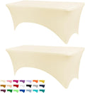 Table Covers for 6 Foot Tables, 2 Pack Ivory Washable and Wrinkle Resistant Stretch Tablecloths Rectangle 6ft for Events, Wedding, Banquets, Parties