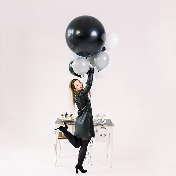 Black Balloons Party Decorations 10 Pack 36 inch Round Halloween Latex Balloons for Black Themed Wedding Graduation Anniversary Birthday Party Backdrop Decorations