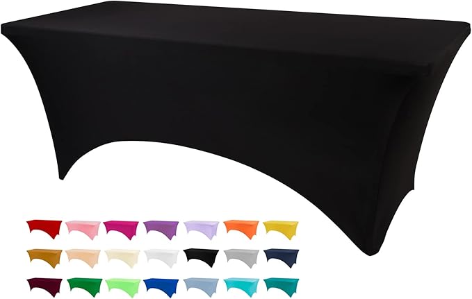 Table Covers for 8 Foot Tables, Black Washable and Wrinkle Resistant Stretch Tablecloths Rectangle 8ft for Events, Wedding, Banquets, Parties