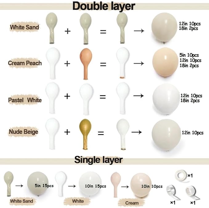 White Balloon Arch Double Stuffed White Sand Cream Beige Balloon Garland Kit Blush Nude Balloons for Neutral Baby Shower Gender Reveal Bridal Birthday Wedding Engagement Party Decorations