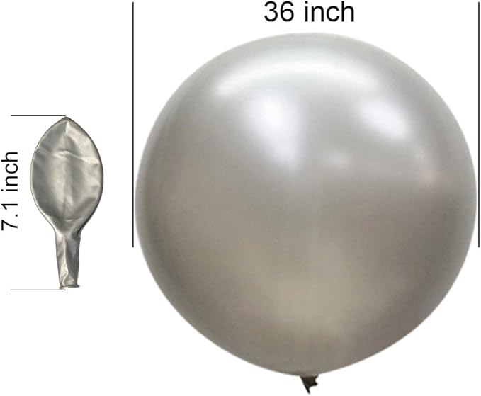36 Inch Giant Latex Balloons, Pearl Silver Round Balloons for Birthdays Weddings Receptions Festival Party Decoration, Pack of 10 Pcs