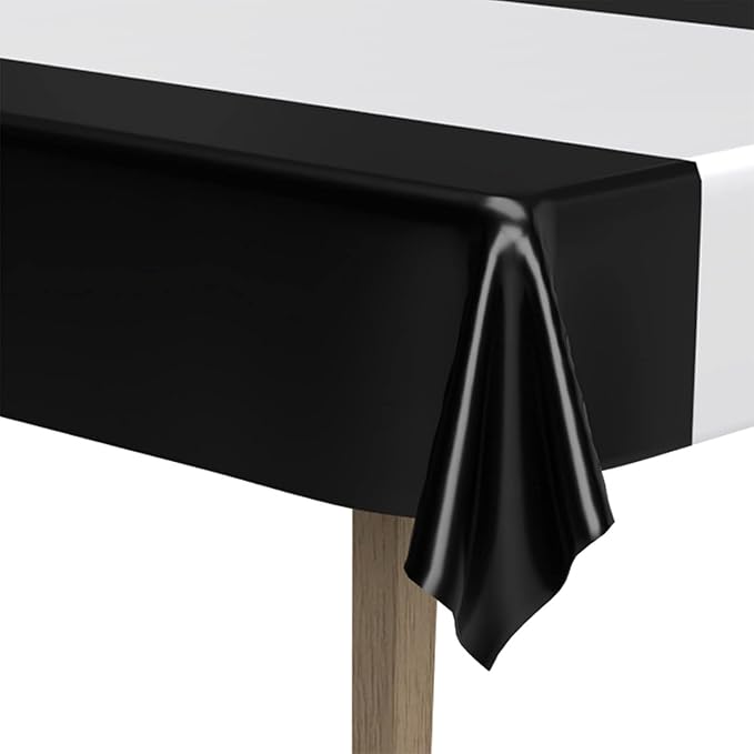 Beistle Sleek Black and Silver Plastic Rectangular Table Cover For Awards Night Theme Graduation Party Supplies Wedding Decorations