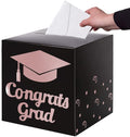 Graduation Card Box Holder, Congrats Grad Foldable Cardboard Decorations Box for Graduation Party Decoration and Grad Parties (Rose Gold)