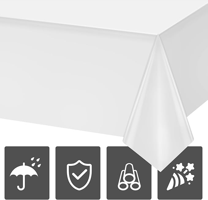 2 Pack White Plastic Tablecloth 54 x 108 Inch Disposable Table Cloth Rectangular Table Cover for Indoor or Outdoor Parties Engagement Wedding Bridal Shower Banquet