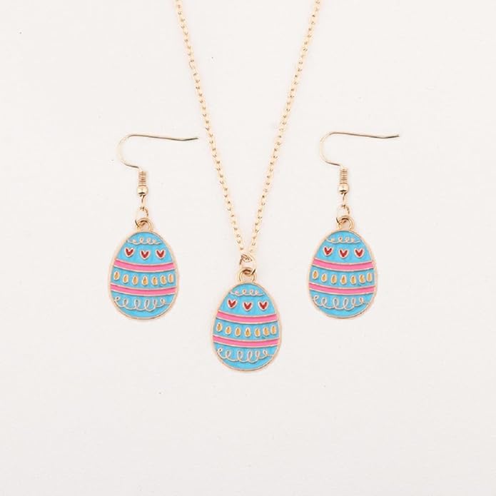 Cute Buuny Rabbit Earrings Necklaces Set Colorful Enamel Egg Chick Charm Easter Jewelry Set for Holiday Easter Earrings Necklaces Party Decorations