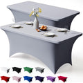 Trlyc 2 Pack 8FT Spandex Table Cloth - 96 x 30 Inch Rectangular Stretch Tablecloth, Wrinkle Resistant Scretch Table Cover for Wedding, Party, Banquet, Picnic, Outdoor Decoration (2Pcs,Grey)
