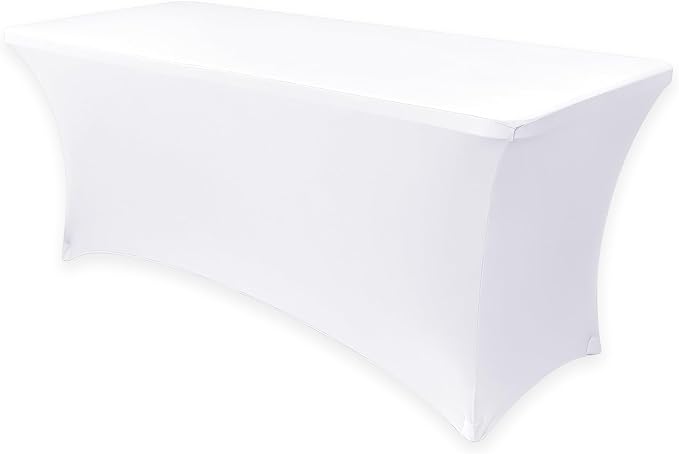 Obstal Spandex Table Cover 8ft Fitted Tablecloth Rectangular - Stretch Rectangle Folding Table Cloth for Birthday Party Wedding Banquet, White, 96L x 30W Inch