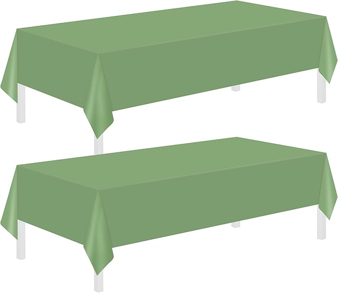 Childom 2 Pack Sage Green Tablecloths,54"x108" Plastic Table Cloth Disposable for Rectangle Tables,Sage Green Table Cover for Dinner Outdoor Picnic Birthday Bridal Wedding Baby Shower Party Decoration