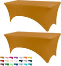 Table Covers for 6 Foot Tables, 2 Pack Gold Washable and Wrinkle Resistant Stretch Tablecloths Rectangle 6ft for Events, Wedding, Banquets, Parties