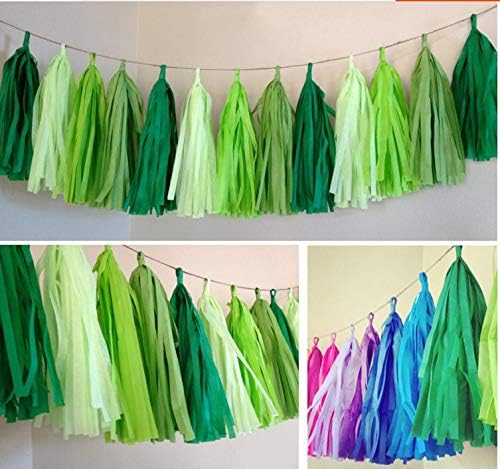 Tissue Paper Tassel DIY Hanging Paper Decorations Party Garland for Parties, Weddings, Festivals, Baby Showers - 20PCS (Green, 35CM)