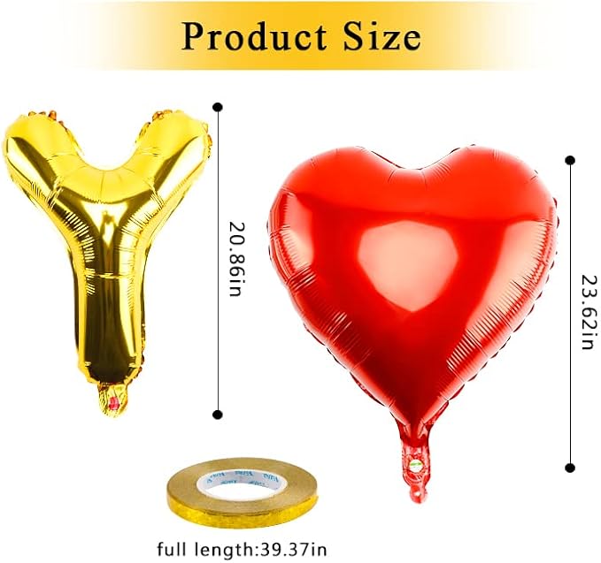 Happy Anniversary Balloons - 16 Inch Gold Anniversary Letters Banner & 18 Inch Heart Balloons, Perfect for Room Wedding or Party Decor