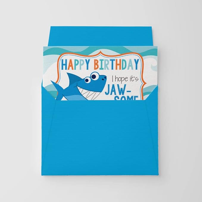 JAW-SOME Day Shark Themed Birthday Pun Themed Single (1) All Occasion Blank Birthday Card To Send To Friends & Family, 4"x 6" (when folded) Fill In Greeting Note Card by AmandaCreation