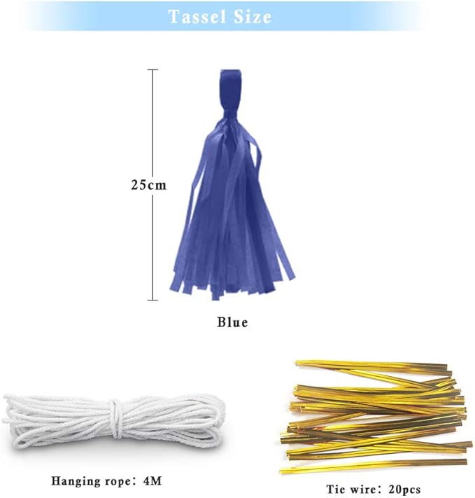 9.8in Tissue Paper Tassel DIY Hanging Paper Decorations Party Garland for Parties, Weddings, Festivals, Baby Showers - 20PCS (Royal Blue 25cm)