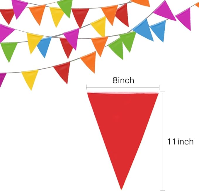Novelty Place 100 Feet Pennant Banner - 75 Multicolor Bunting Flags (7x11 Inches) - Birthday Party Grand Opening Christmas Decorations