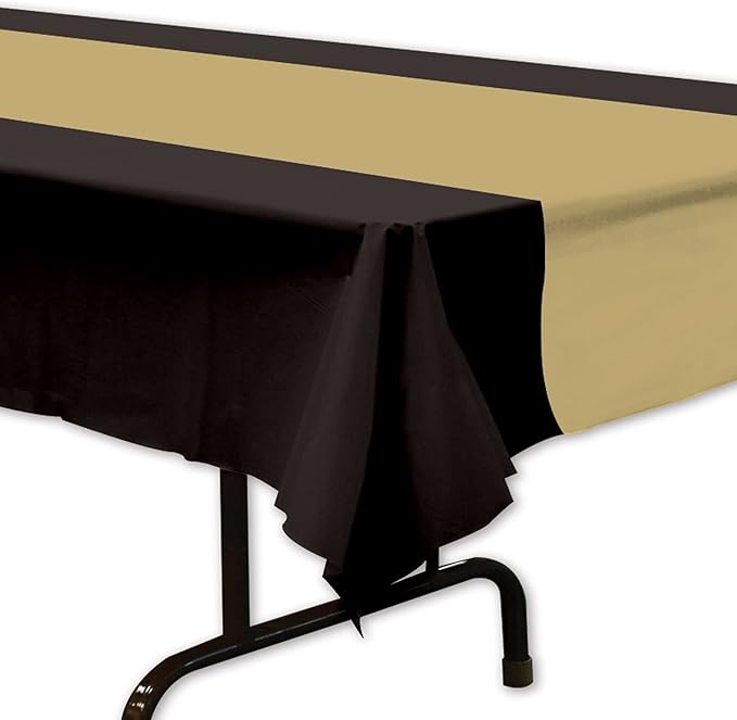 Beistle Black and Gold Plastic Tablecover