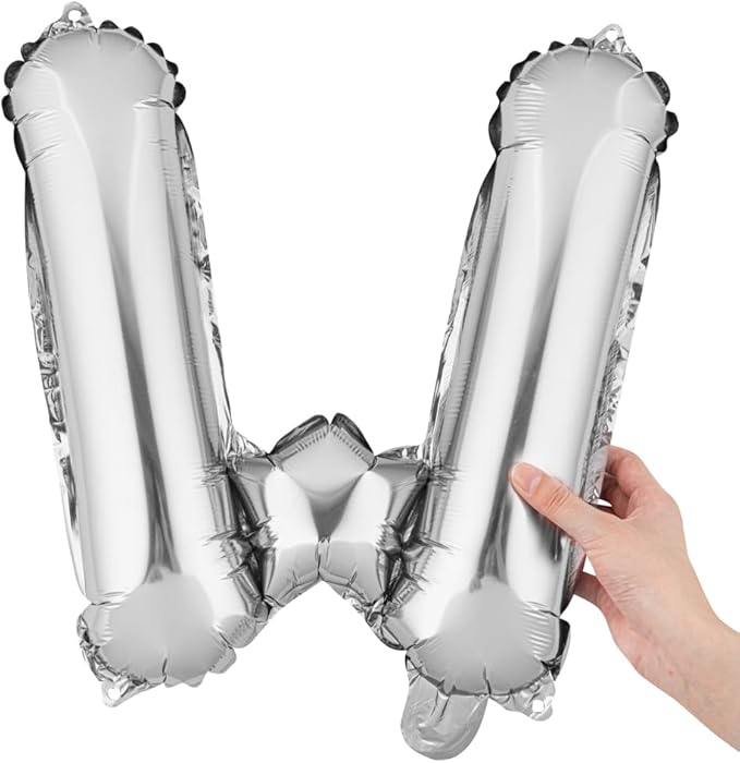 Restaurantware-Balloonify 16 Inch Letter Balloon, 1 Alphabet Party Balloon - Letter W, Self-Sealing, Silver Foil Mylar Finish, Hanging Loop, Decoration For Birthday, Wedding, Or Graduation