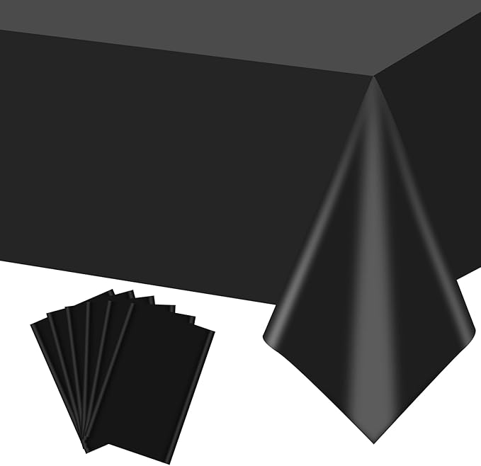 mwellewm 6 Pcs Black Plastic Tablecloth 54 x 72 Inch Disposable Table Cloths, Party Decorations Rectangle Plastic Cover Tablecloth for Graduation Picnic Home Decor Indoor or Outdoor Parties Birthday
