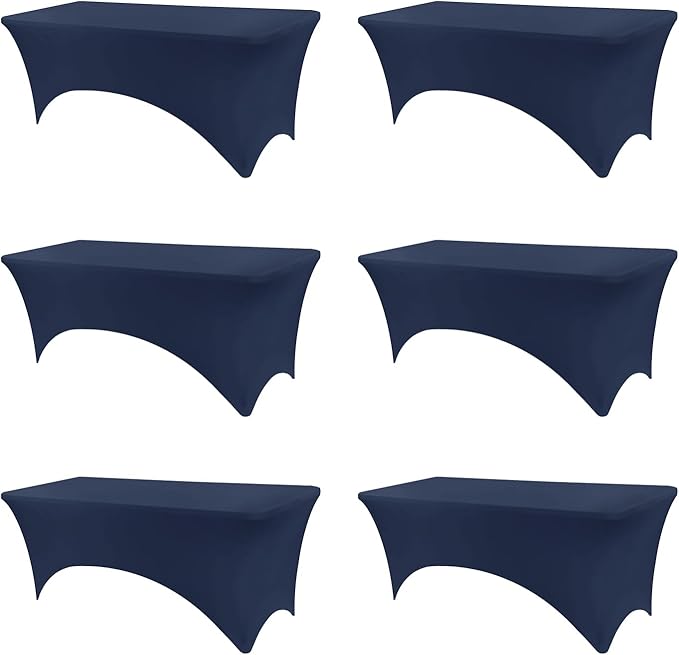 Table Covers for 8 Foot Tables, 6 Pack Navy Blue Washable and Wrinkle Resistant Stretch Tablecloths Rectangle 8ft for Events, Wedding, Banquets, Parties