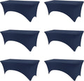 Table Covers for 6 Foot Tables, 6 Pack Navy Blue Washable and Wrinkle Resistant Stretch Tablecloths Rectangle 6ft for Events, Wedding, Banquets, Parties