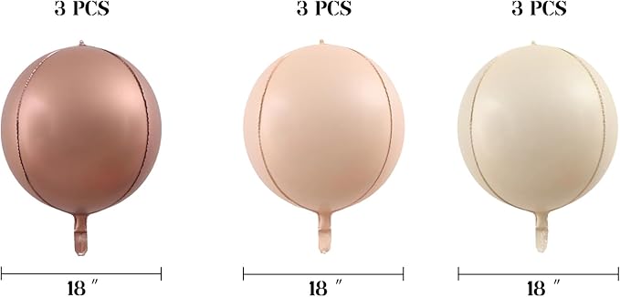 9 Pcs 22 inch 4D Cream Caramel Brown Round Balloons Mylar Foil Balloons Sphere Foil Balloon Party Decorations 4D Gradient, Great for Valentines Day Birthday Wedding Parties Balloon Garland Decoration
