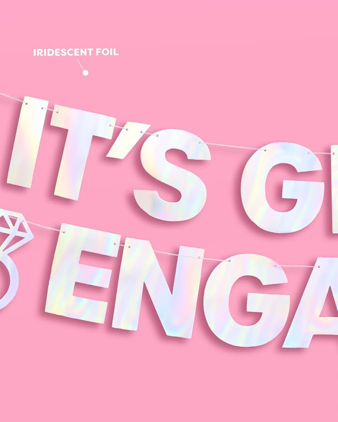 xo, Fetti It's Giving Engaged Banner - Iridescent Foil | 5 Ft. | Bachelorette Decorations, Engagement Party Sign, Proposal Background, Bach Supplies