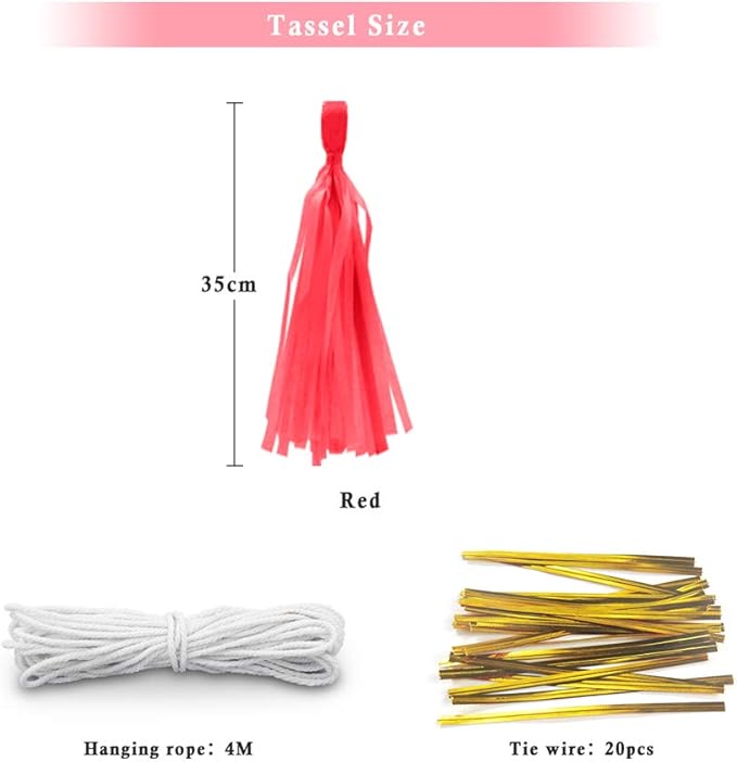 Red Tissue Paper Tassel DIY Hanging Paper Decorations Party Garland for Party Decor, Wedding, Festival, Baby Shower - 20PCS (DEEP RED 35CM)