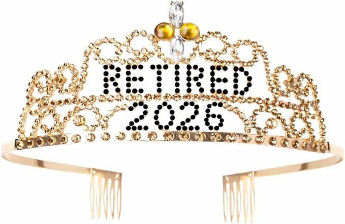 2026 Retirement Tiara & Sash - Officially Retired Sash & Crown for Parties, Events, Gifts, Favors, and Decorations (2026 Gold)