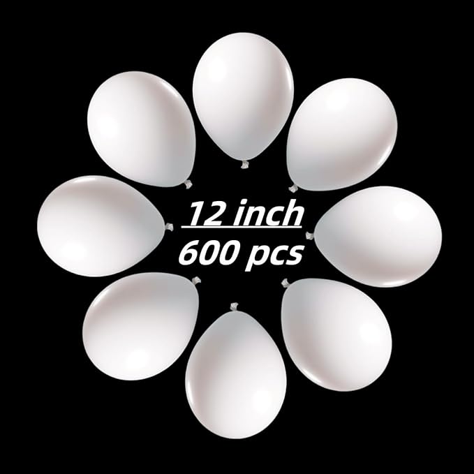600 Pack White Balloons - 12 Inch White Latex Party Balloons - for Wedding, Birthday, Baby Shower, and More ZWZLIULIAN