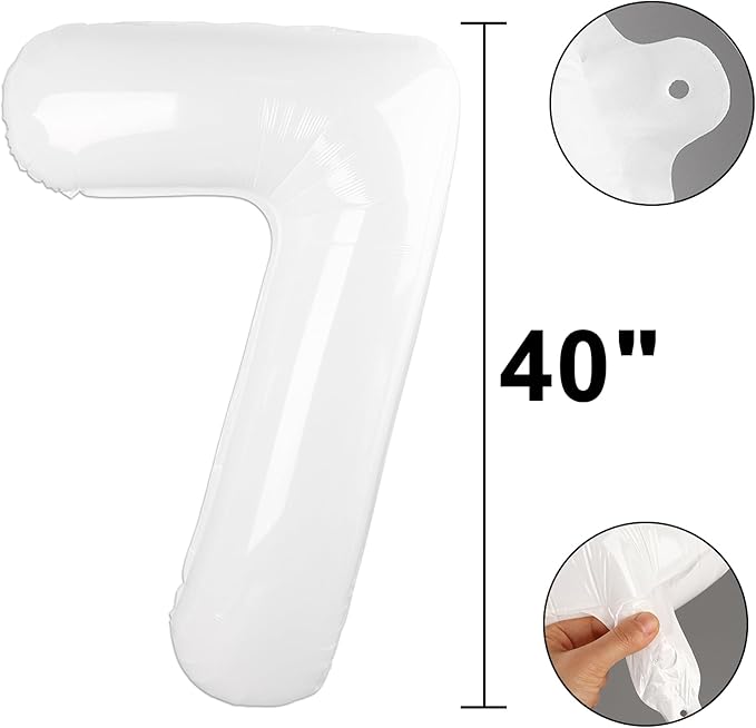 40 Inch White 7 Balloon Number Big Foil Helium Number Balloons 7 17 27 Birthday Party Decorations for Boy or Girl Huge Mylar Anniversary Party Supplies