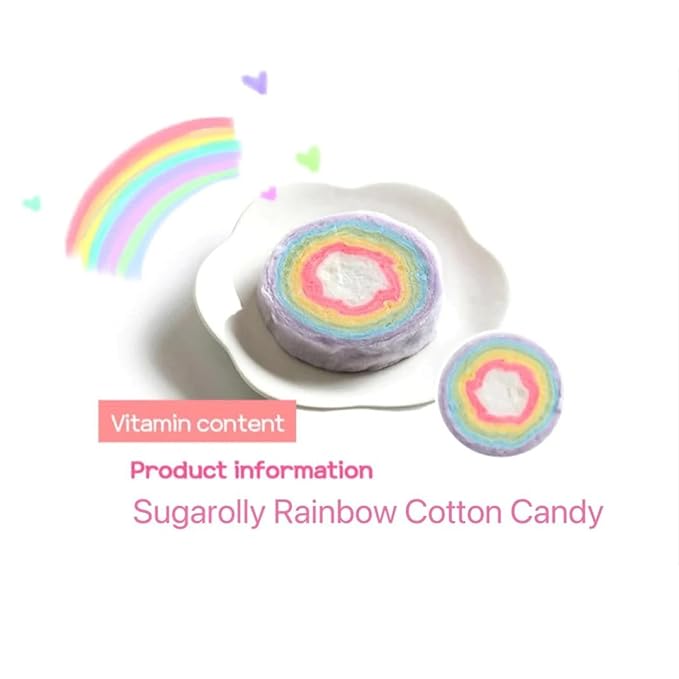 Sugarolly Rainbow Cotton Candy, Individually Wrapped 5 flavors in one pack, Korean Cotton Candy, Party Flavors Supplies Birthdays, goodie bags for Kids, Sweet treat for all ages, 12g bag (5-pack)