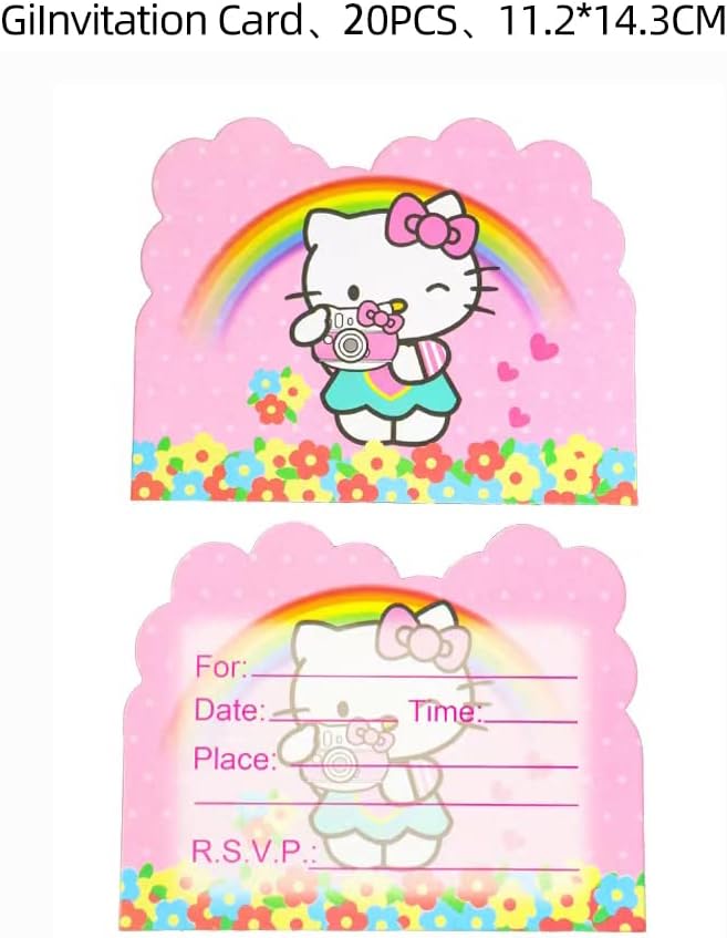 20pcs Hello Cat Kitty Birthday Party Invitations Hello Cat Kitty Birthday Party Supplies Decoration (20pcs)