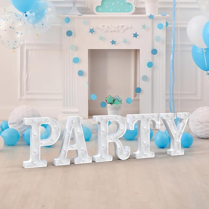 Light Up Letters Marquee, LED Alphabet Sign, White Plastic Battery Powered Night Lights for Parties (R)