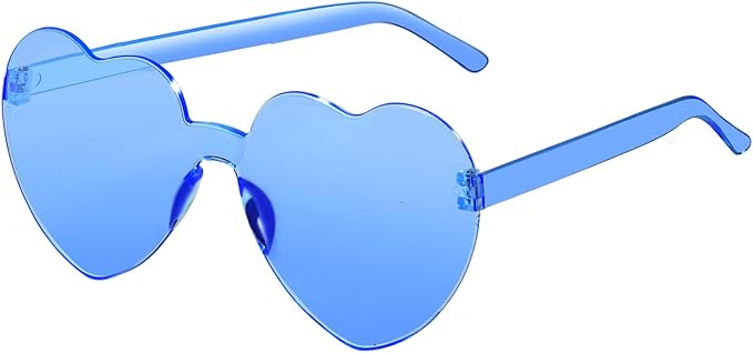 Heart Shaped Sunglasses for Women Colorful Glasses Fun Trendy Transparent Heart Sunglasses Party Favor (1 Pair-Blue)