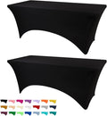 Table Covers for 6 Foot Tables, 2 Pack Black Washable and Wrinkle Resistant Stretch Tablecloths Rectangle 6ft for Events, Wedding, Banquets, Parties