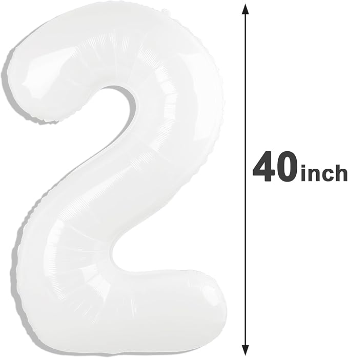 White 40 Inch Big Number Balloon Birthday Decoration, Number 2 Helium Balloon 12 20 22 23 24 26 2025 New Years Celebration, Boy Girl Baby Anniversary Party Graduations Supplies Decorations