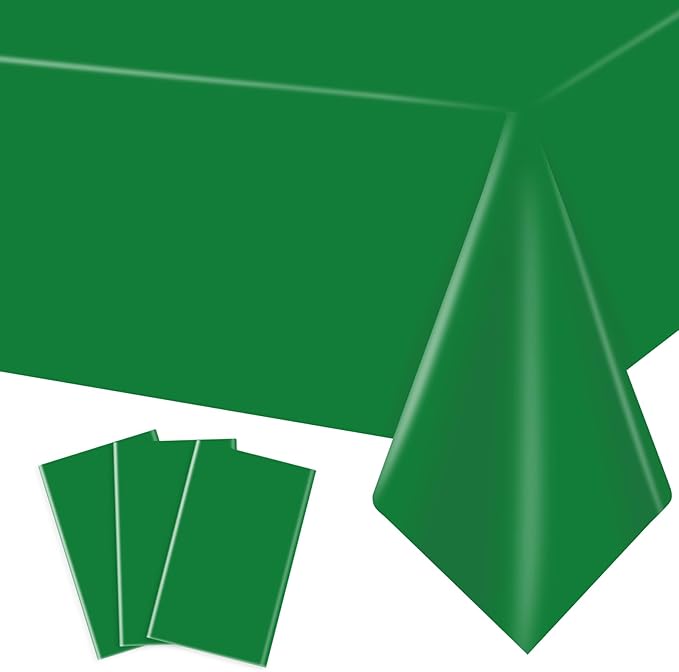 MRJ 3 Pack Green Plastic Tablecloths for Rectangle Tables Disposable Table Cloth 54 x 108 Inch Waterproof for Party Christmas Day