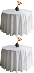 WIGENIUS 2 Pack White Table Cloth Round Tablecloths 90 Inch,Polyester Table Cloth for 5 Foot Round Tables,Wrinkle Resistant Washable Fabric Table Covers for Party,Wedding Banquet