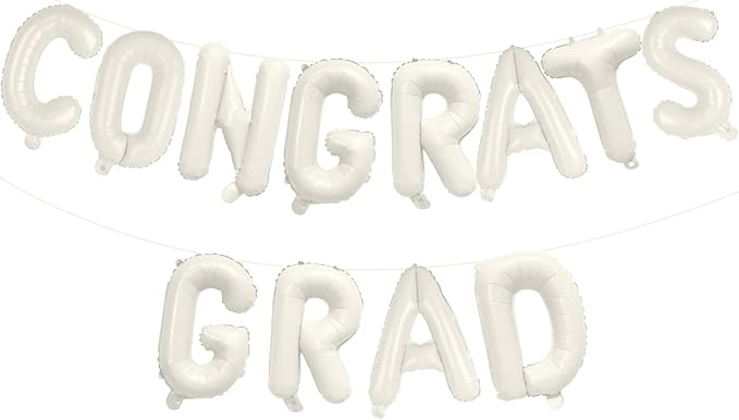 KALOR 16 Inch Cream White Congrats Grad Banner Balloons, Cream White Congrats Grad Letters Sign, Graduation Decorations 2026 for Graduation Party Decorations 2026