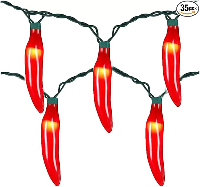 Chili Pepper String Lights, 35 Red Chili Lights with Warm White, 13.6Ft Connectable Hot Pepper String Lights UL Listed for Outdoor Indoor Kitchen Garden Patio Christmas Mexican Party Decor