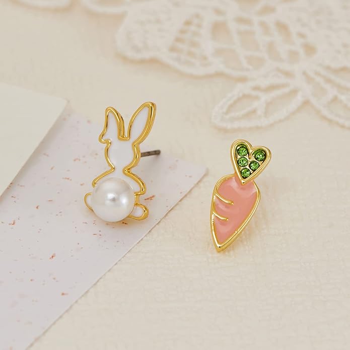 MUYAN Cute Small Easter Bunny Stud Earrings Rabbit Carrot Easter Earrings Holiday Jewelry