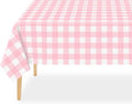 QIKSION Pink Gingham Tablecloth Disposable 6 Pack, 54 x 108 Inch Pink and White Checkered Table Cloth for Baby Shower, Easter, Mothers Day Decorations, Birthday Party, Rectangle, Plastic Table Cover
