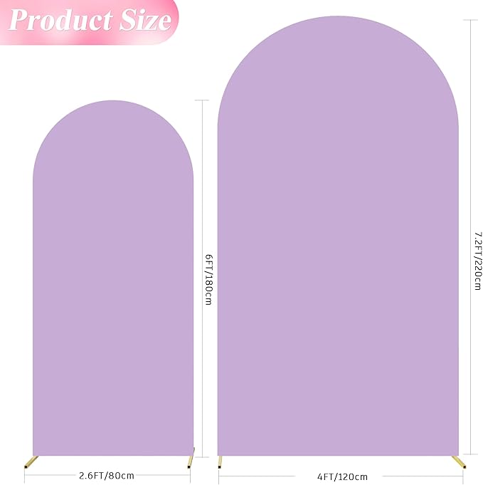 Wokceer Wedding Arch Cover 7.2FT, 6FT Spandex Fitted Wedding Arch Stand Covers 2 Set Round Top Chiara Arch Backdrop Stands Cover for Birthday Party Ceremony Banquet Decoration Lavender