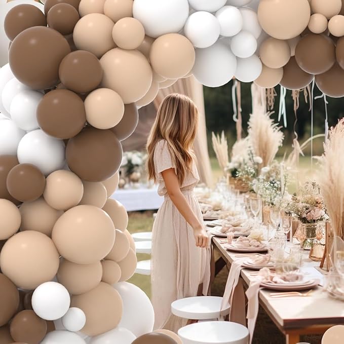 Neutral Balloon Garland Kit, 122PCS Brown Nude Tan Coffee Beige White Balloons for Bear Baby Shower Jungle Safari Boho Birthday Wedding Engagement Garden Tea Party Decoration