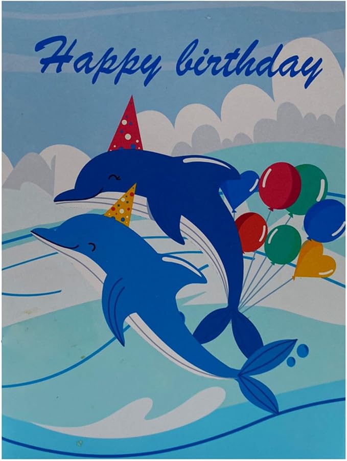 3D Dolphins Birthday Pop-Up Card – Ocean Sea Life Themed Handmade Greeting Card for Birthdays, Anniversaries & Special Occasions, Birthday Pop Up Card for Women, Men & Kids – With Envelope