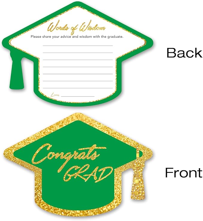 Yuzi-n Graduation Advice Cards for The Graduate (50 Pack), High School or College Graduation Party Games Decorations Supplies, Well Wishes Cards for Graduates, Advice For The Graduate Cards (Green)