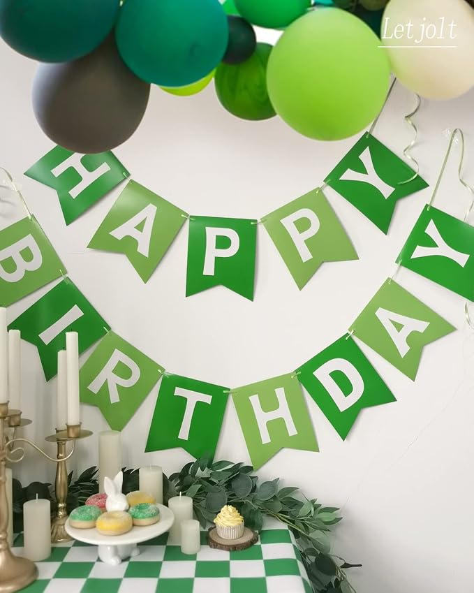 Green Happy Birthday Banner Greenery Theme Party Bunting Supplies Signs for Birthday Garland Nursery Hanging Decoration 13pcs