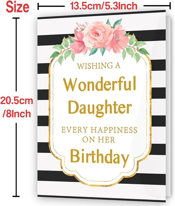 Happy Daughter Birthday Card Gift from Mom Dad,Eco-Friendly Envelope 5.3in x 8in