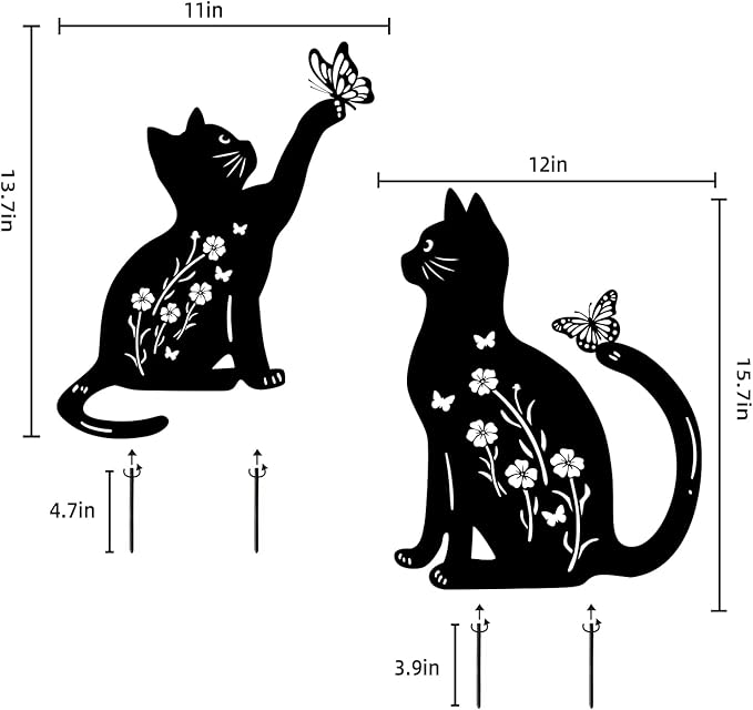 Cat Metal Decorative Garden Stakes,Gifts for Women/Men/Cat Lovers,Black Silhouette Statues Spring Garden Decor for Outdoor, Yard Art, Outside,Patio,Forests,Lawn Ornaments