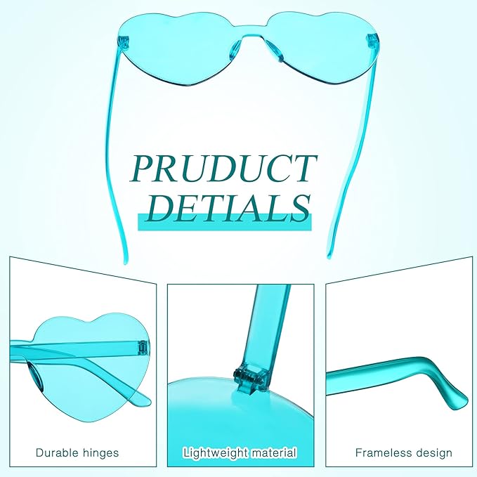 TOODOO 4 Pack Heart Shaped Sunglasses Rimless Candy Color Eyewear Galentine Valentines Accessories